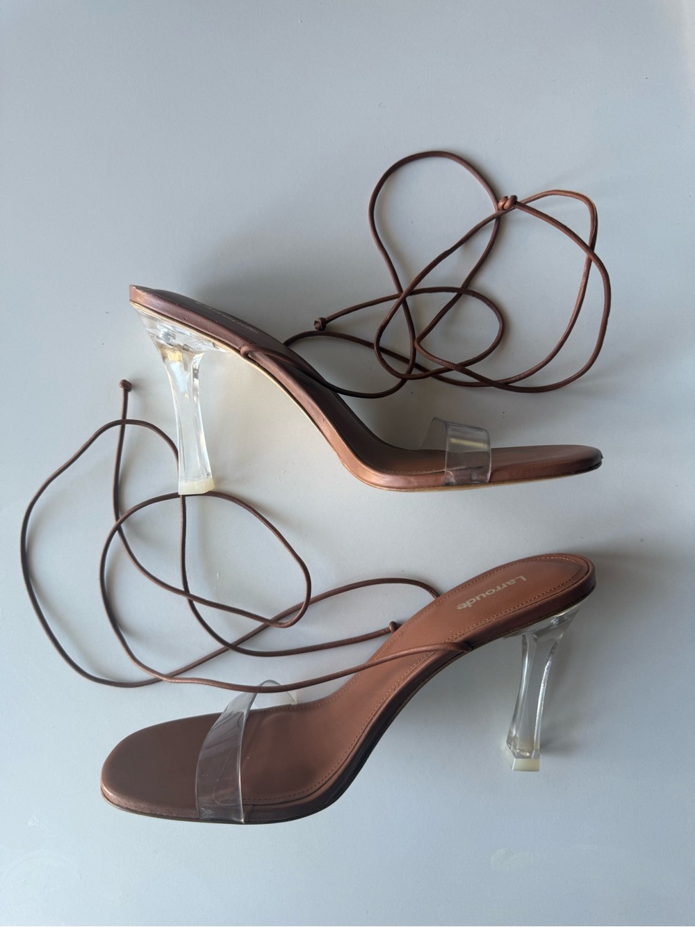 Larroudé Women's Brown Gloria Ankle Tie Up Sandal Heels Size 9 - Picture 5 of 8